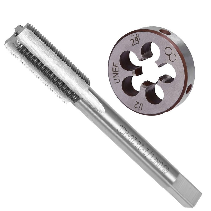 Saihisday مجموعة أدوات التقطيع والملف Saihisday 1/2"-28 TPI، 1/2x28 UNEF HSS لفتحات الخيوط اليمنى وآلة الخيوط المستديرة لإصلاح خيوط البراغي وأداة DIY للتقطيع (RH) - Image 2